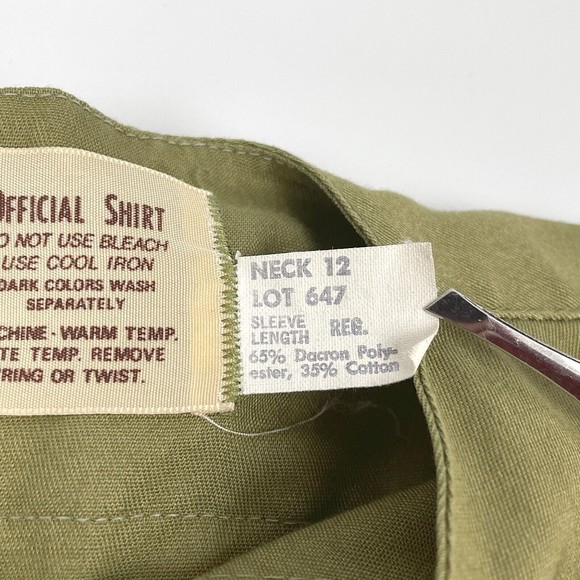 Vintage Olive Green BSA Boy Scout Uniform Shirt Long Sleeve 12 Neck Tenderfoot - Picture 6 of 16